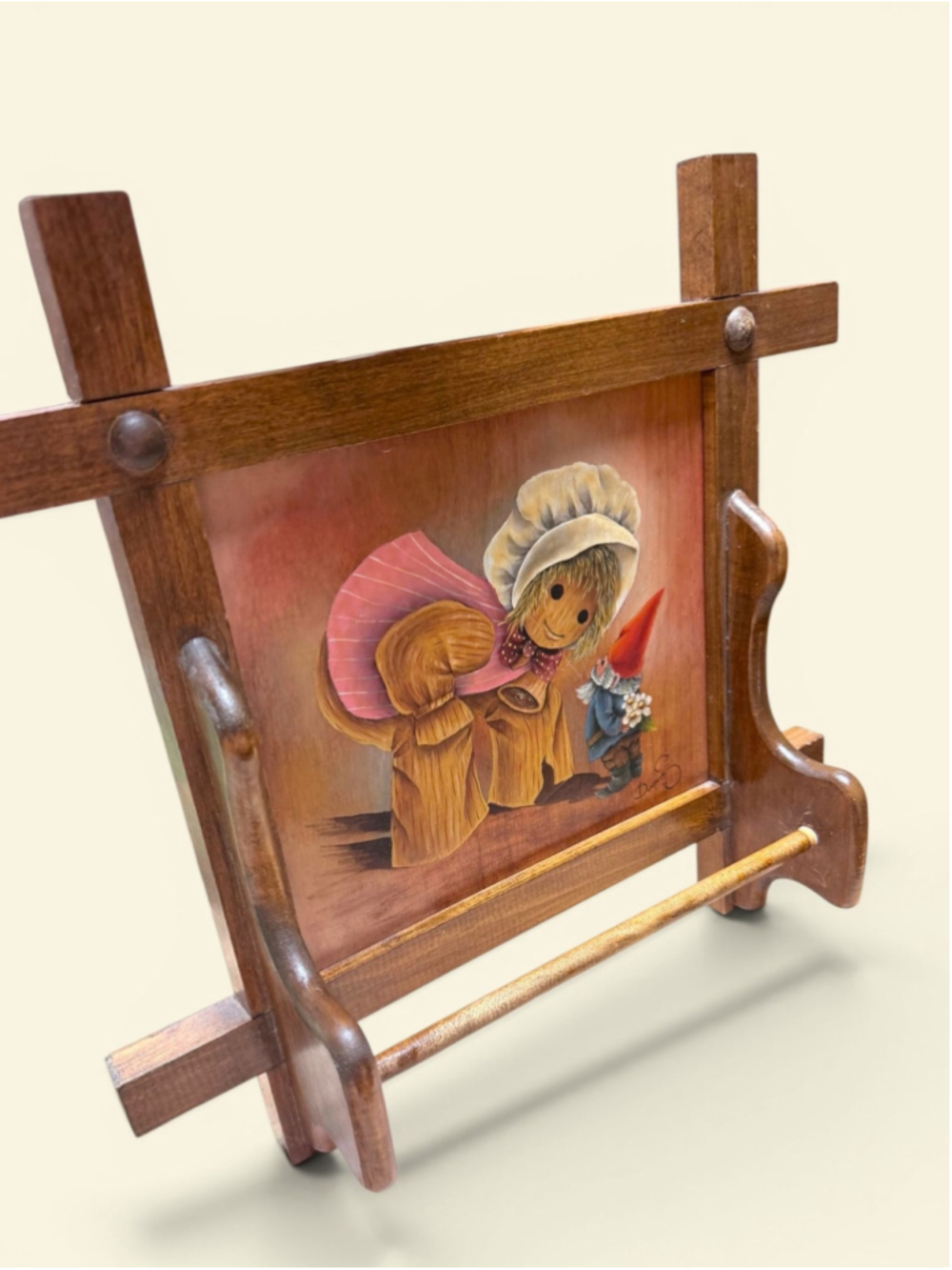 Vintage Hand Painted Wood Wall Rack Gnome Folk Art Scandinavian Cottagecore - Picture 3 of 6